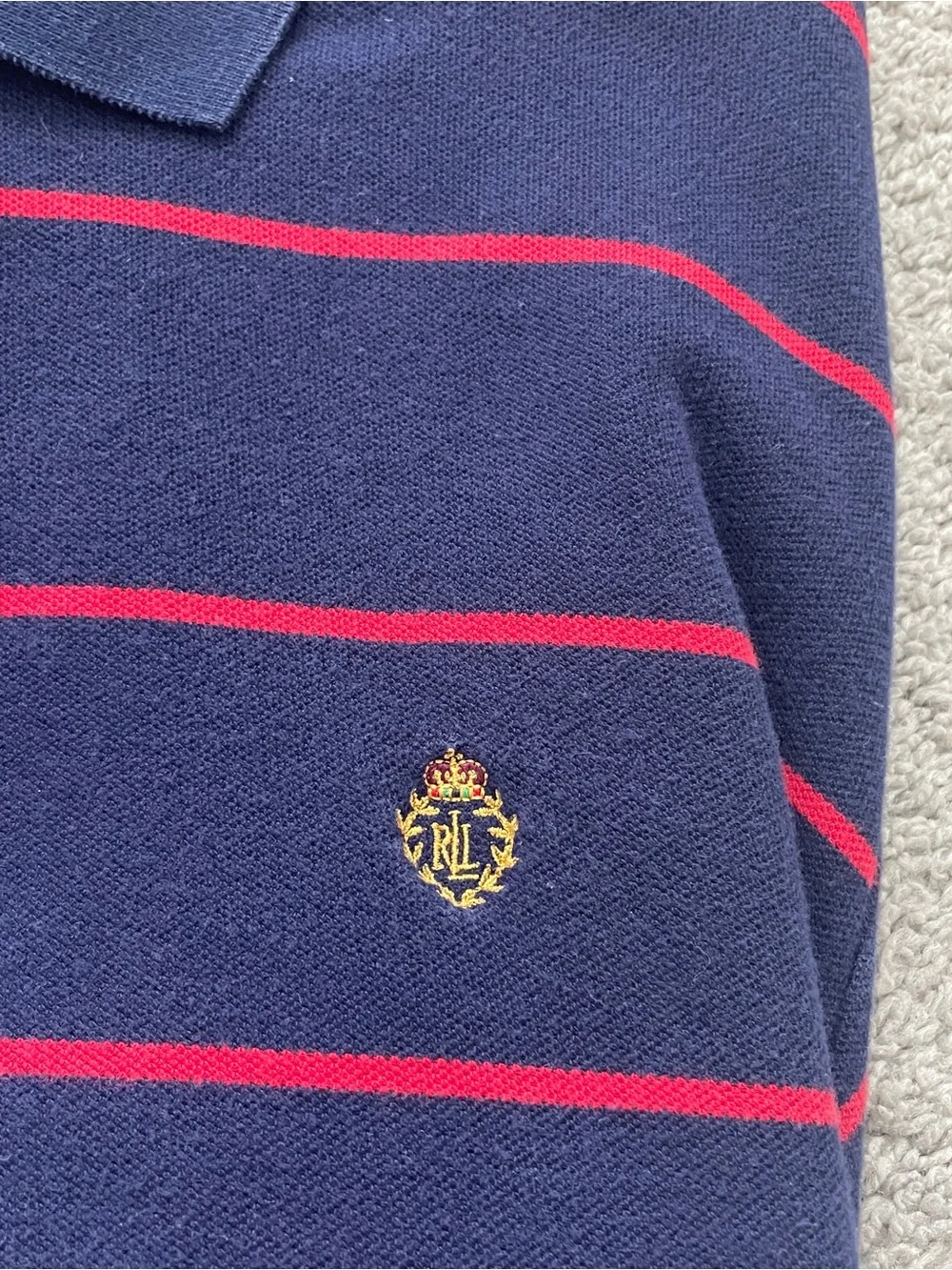 Vintage Lauren Ralph Lauren Navy Polo with Thin Red Stripes Medium